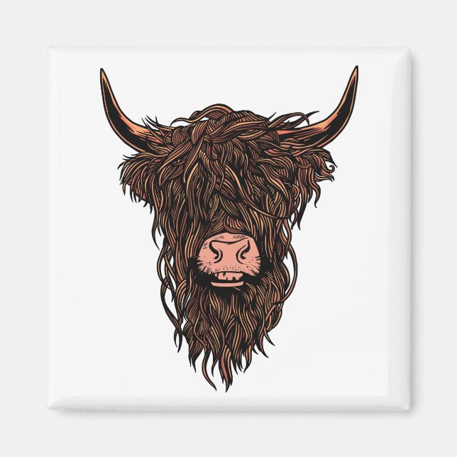 Rolig Highland Ko Huvud Magnet (Framsidan)