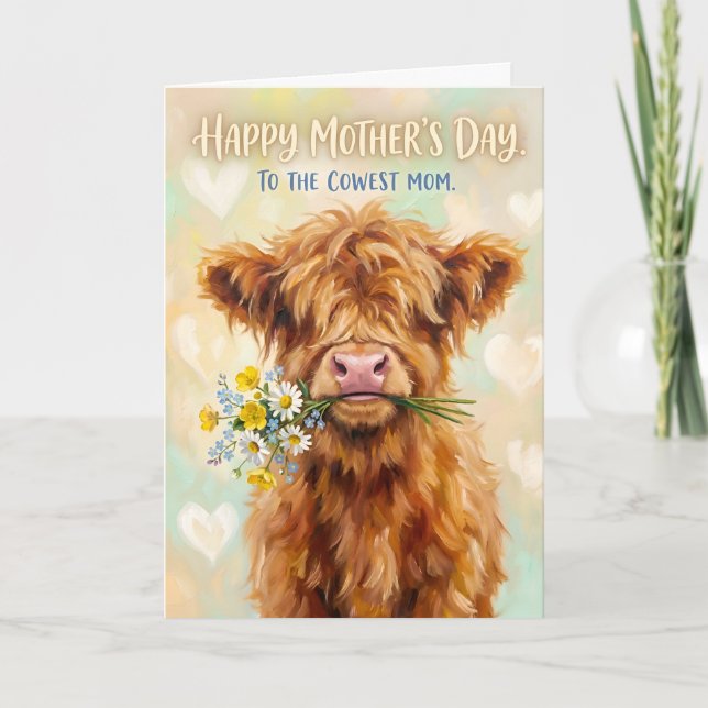 Rolig Highland Ko Mor Dag Puns Koast Mamma Helgkort (Framsida)