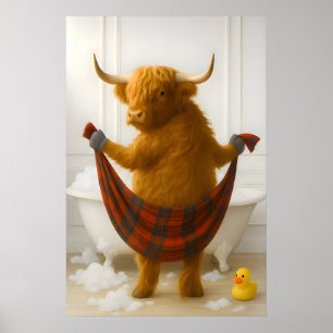 Rolig Highland Ko Print För Badrum, Highland Ko I Poster