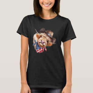 Rolig Highland Ko skotskt nötkreatur 4 juli Amerik T Shirt