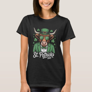 Rolig Highland Ko T-shirt Irländsk Lucky Shamrock