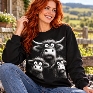 Rolig Highland Ko Trio Stora Ögon Farm Djur Humo T Shirt
