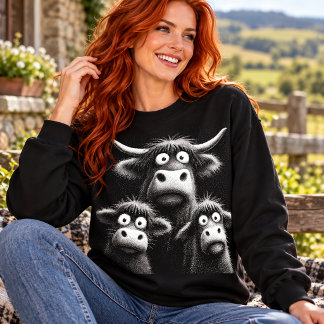 Rolig Highland Ko Trio Stora Ögon Farm Djur Humo T Shirt