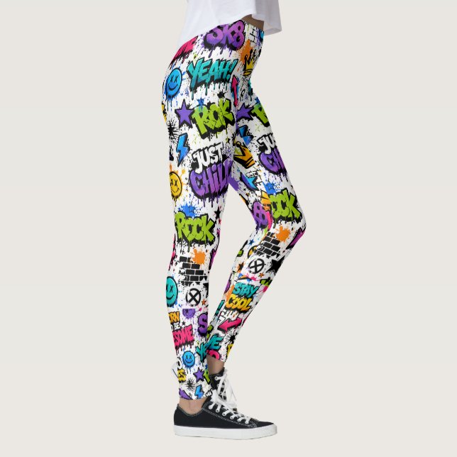 Rolig Hip Hop Stil Färgrik Graffiti Print  Leggings (Höger)