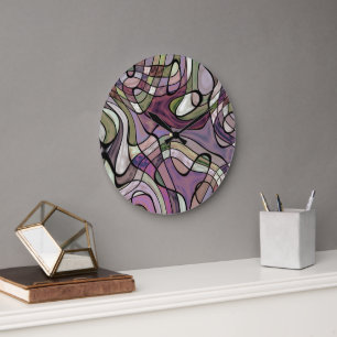 Rolig hip purpur violett svart mosaik Pop Art Stor Klocka
