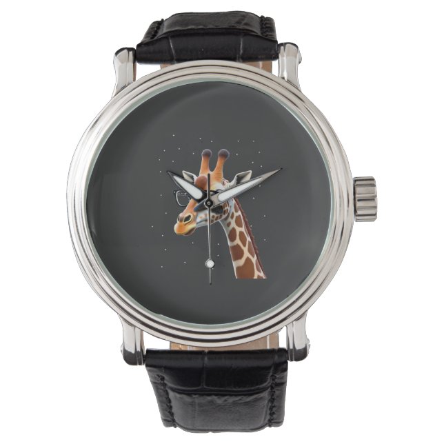 Rolig Hipster-Giraff T-Shirt Herrens Damers Ch Armbandsur (Framsida)