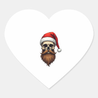 Rolig Hipster Jul Tomte Dödskalle Ansikte Med Hatt Hjärtformat Klistermärke