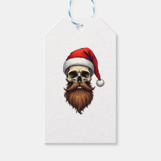 Rolig Hipster Jul Tomte Dödskalle Ansikte Med Hatt Presentetikett