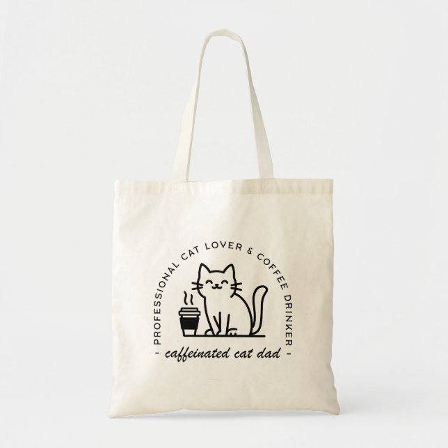 Rolig hipster kattpappa och kaffefanatiker tygkasse (Framsidan)