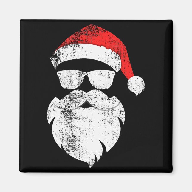 Rolig Hipster Tomte Ansikte Med Hatt Skägg & Glasö Magnet (Framsidan)