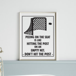 Rolig hockeyinspirerad badrumssköld som kissar på poster