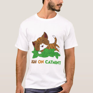 Rolig Hög På Nepeta Kattmynta Tecknad Kattkonst T Shirt