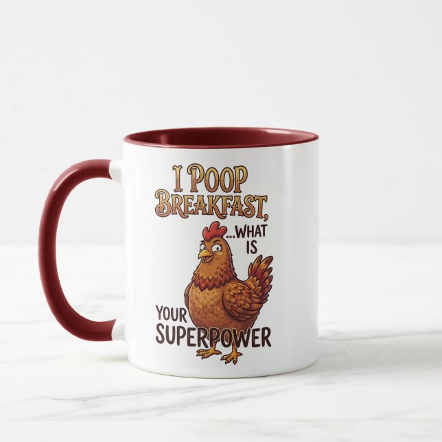Rolig Höna Jag Bajsar Frukost Mugg - Superhjälte M (Vänster)