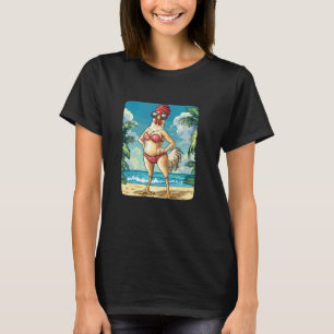 Rolig höna kvinnlig kostym i bikini för strandälsk t shirt