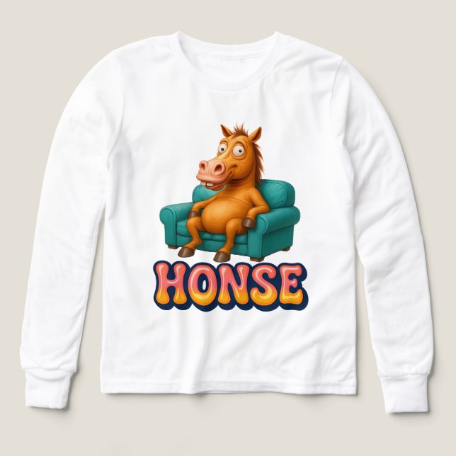 Rolig Honse Meme Häst Sittande på soffan Barn T-Sh T Shirt (Design framsida)
