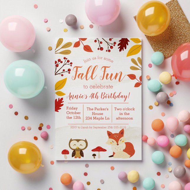 Rolig höstaktivitet Skogsdjur Barnkalas Inbjudningar (Skapare uppladdad)