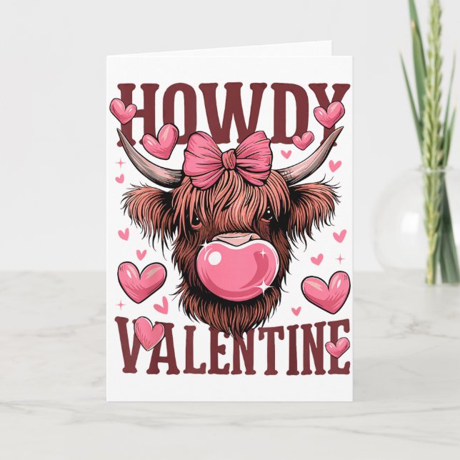 Rolig Howdy Valentine Highland Ko Valentine Dag Kort (Framsida)