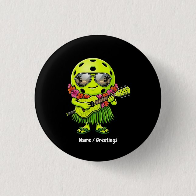 Rolig Hula Pickleball Hawaianmaskot Grafik Knapp (Framsida)