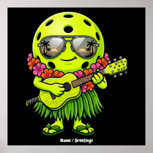 Rolig Hula Pickleball Hawaiiansk Maskot Grafik Poster