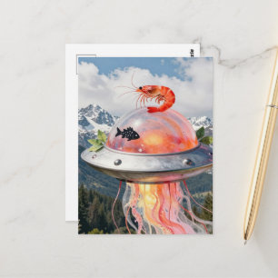 Rolig Hummer Fisk Surreal Manet UFO Collage Vykort