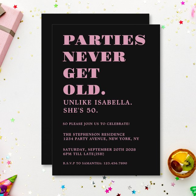 Rolig Humoristisk 50-årsdag Svart och Rosa  Inbjudningar (Skapare uppladdad)