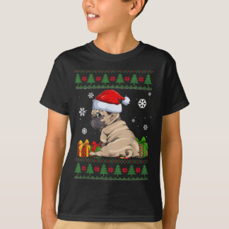 Rolig hund älskare Cute Pug Santa Hat Ugly jul T Shirt