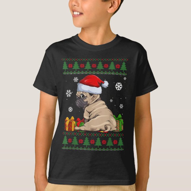 Rolig hund älskare Cute Pug Santa Hat Ugly jul T Shirt (Framsida)