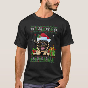 Rolig hund älskare Cute Pug Santa Hat Ugly jul T Shirt