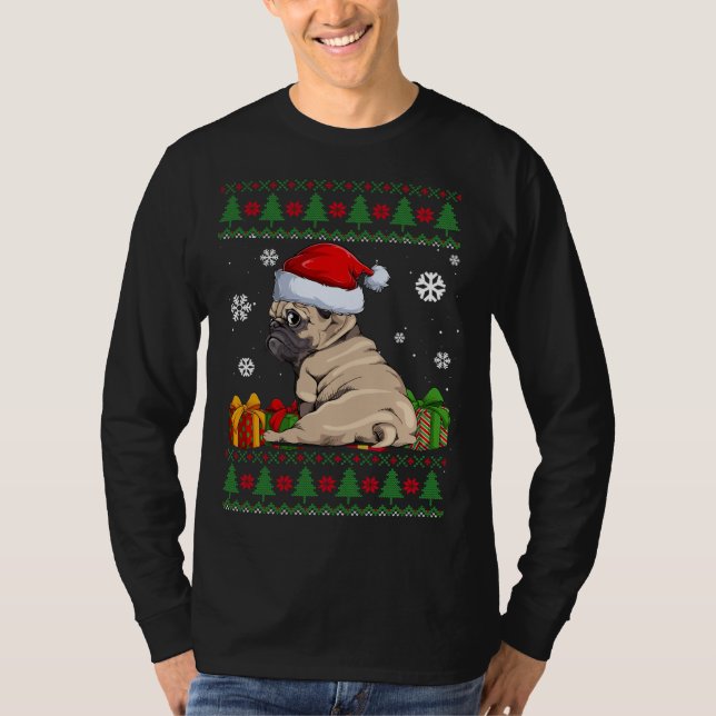 Rolig hund älskare Cute Pug Santa Hat Ugly jul T Shirt (Framsida)