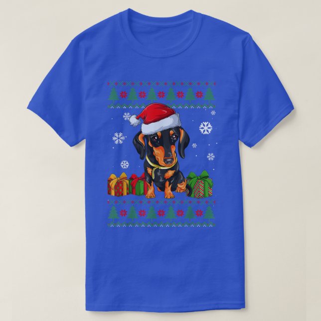 Rolig hund älskare Dachshund Santa Hat Ugly Christ T Shirt (Design framsida)