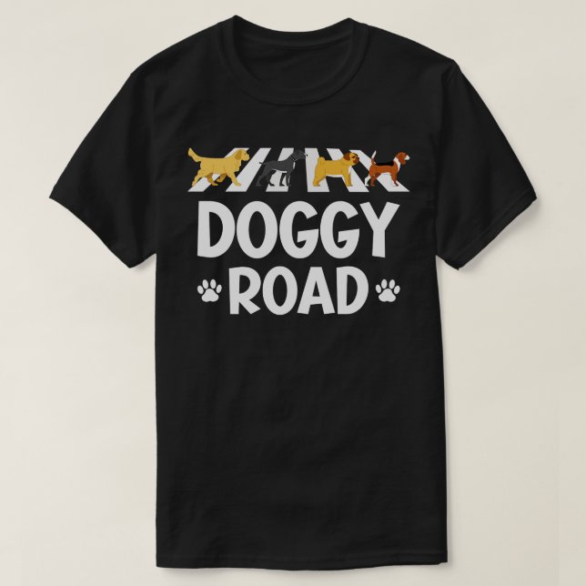 Rolig hund Älskare Doggy Road Rock musik Parody T Shirt (Design framsida)