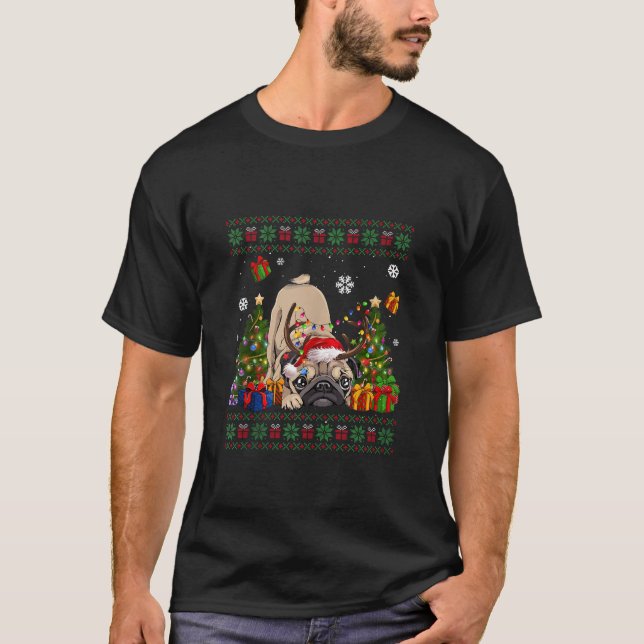 Rolig hund Älskare Frenchie Santa Hat Ugly jul T Shirt (Framsida)