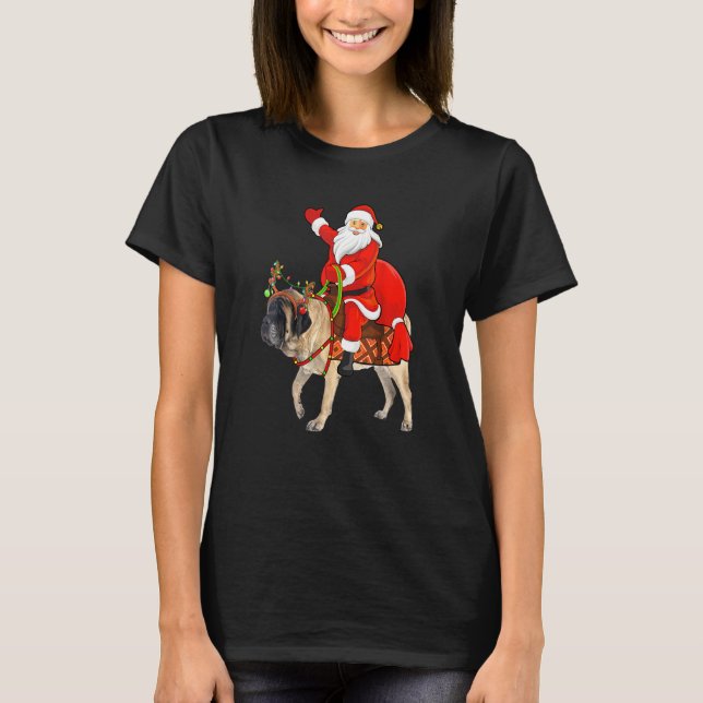 Rolig hund Älskare Santa Riding English Mastiff Ch T Shirt (Framsida)