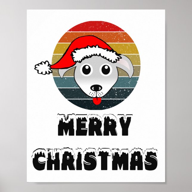 Rolig hund Ansikte Grått Tecknad med Jultomten Hat Poster (Framsidan)