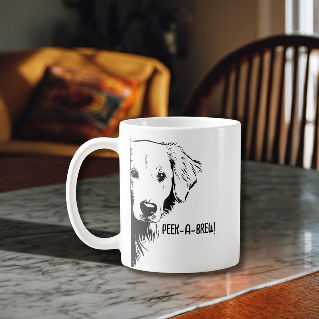 Rolig hund Ansikte & "Peek-a-Brew" Hund Humor Kaffemugg (Skapare uppladdad)