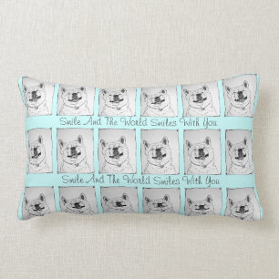 rolig hund bild av akita leende med slogan lumbarkudde