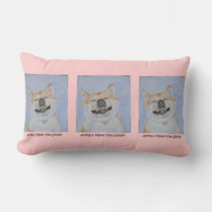 rolig hund bild av akita, leende med slogan lumbarkudde