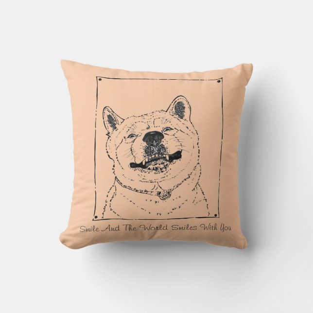 rolig hund bild av akita som ler med roligt slogan kudde (Framsida)