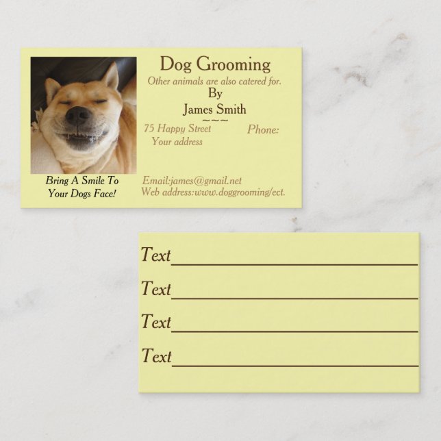 rolig hund bild hund Grooming djuromsorgare tjänst Visitkort (Fram/baksida)