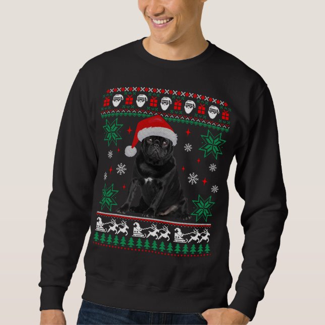 Rolig hund Black Pug Ugly jul Sweater Lång Ärmad Tröja (Framsida)