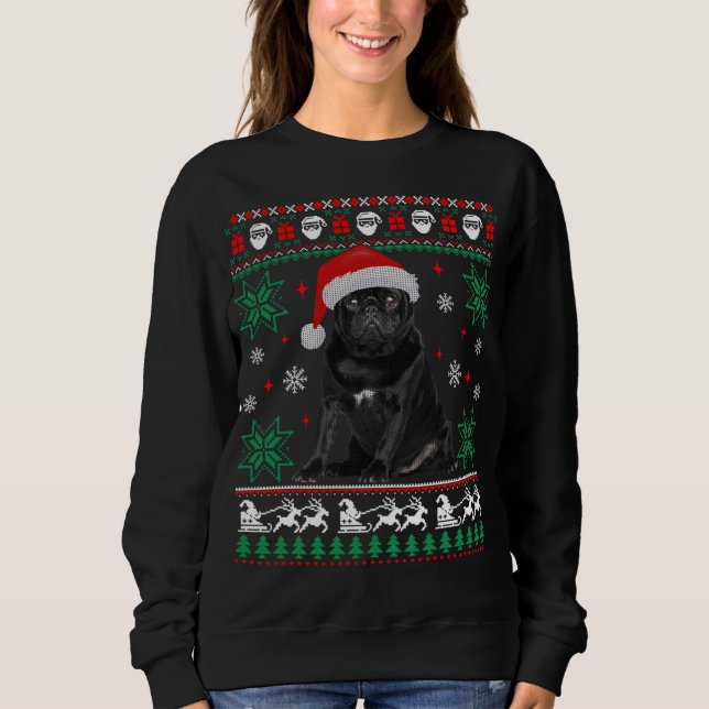 Rolig hund Black Pug Ugly jul Sweater T Shirt (Framsida)