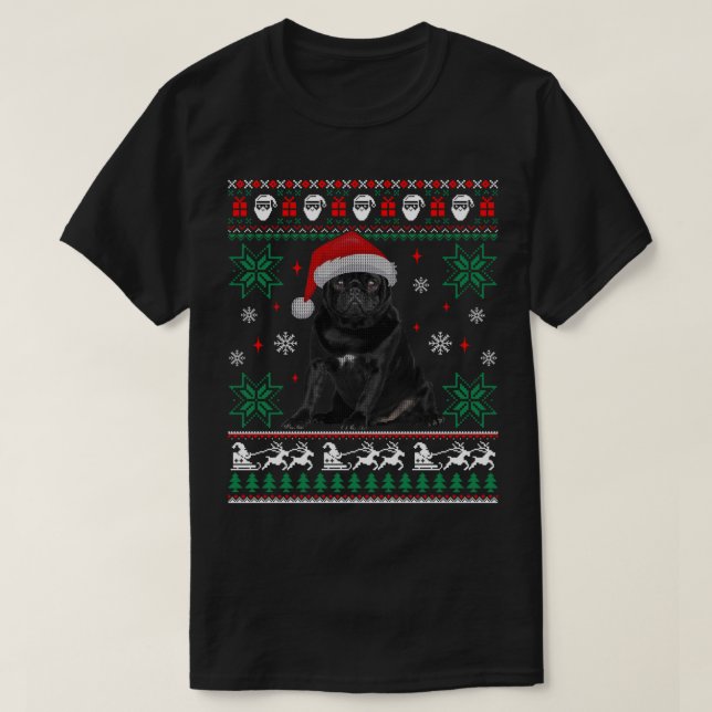 Rolig hund Black Pug Ugly jul Sweater T Shirt (Design framsida)