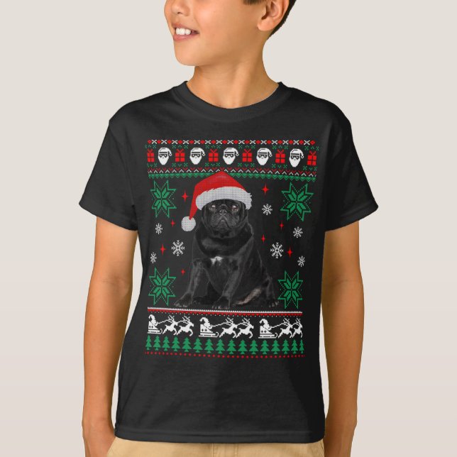Rolig hund Black Pug Ugly jul Sweater T Shirt (Framsida)