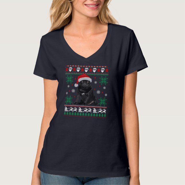 Rolig hund Black Pug Ugly jul Sweater T Shirt (Framsida)