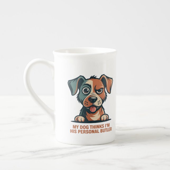 Rolig Hund Butler Citat Illustration Benporslin Mugg (Vänster)