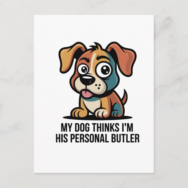 Rolig Hund Butler Tecknad Citat Vykort (Framsida)