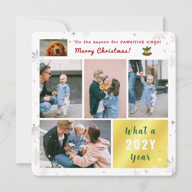 Rolig hund Cat Pawsitive 5 Photos Collage Modern Julkort (Framsida)