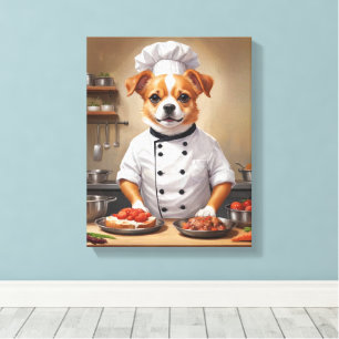 Rolig hund Chef Cooking Food Cute Pet Canvastryck