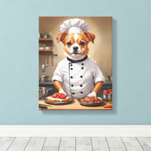 Rolig hund Chef Cooking Food Cute Pet Canvastryck (Insitu (trägolv))