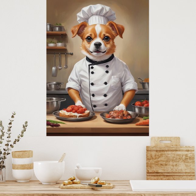 Rolig hund Chef Cooking Food Cute Pet Poster (Kök)